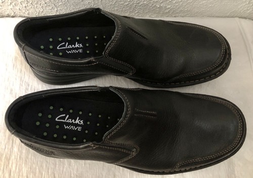 NUOVO mocassino uomo Clarks pelle onda incrociato nero slip on comodo taglia 8 #82636 - Foto 2 di 12