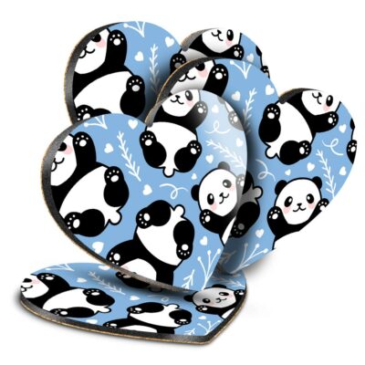 4x Herz MDF Untersetzer - Blau Panda Bär Muster China Niedlich #44379