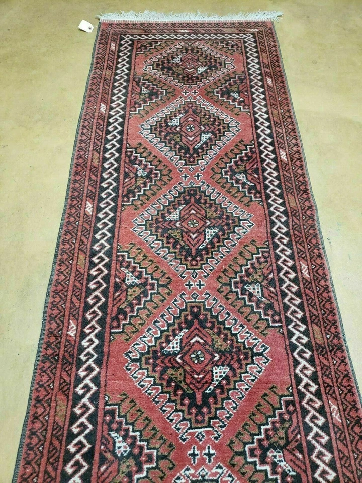 2' 5" X 9' Vintage Handmade Bokhara Red Turkoman Pakistani Wool Runner Rug - Image 4 of 4