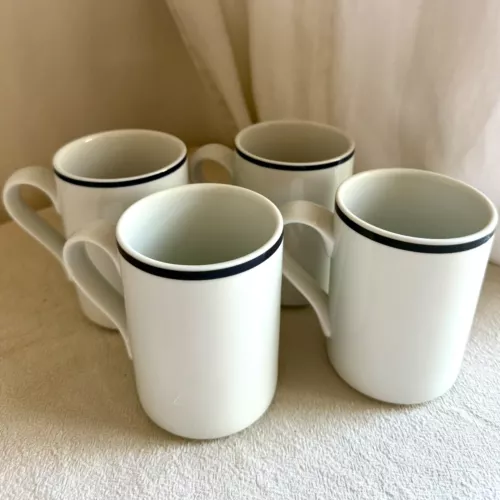 DANSK Bistro Christianshavn Set of 4 Mugs • Blue Band • EUC
