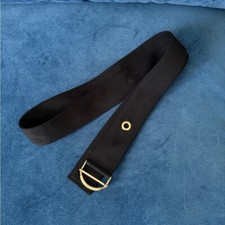 CHLO  navy blue fabric belt w/Gold signature D ring cinch close.