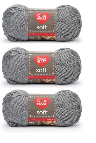 Red Heart E728-9440 Red Heart Soft Yarn - Light Grey Heather - 3 Pack