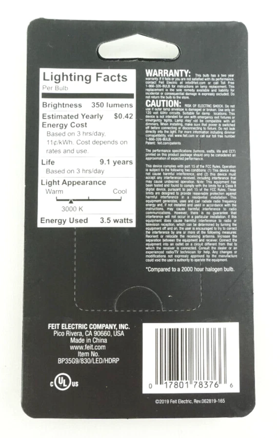 Feit Electric 35-Watt Equivalent Bright White (3000K) T4 G9 Bi-Pin Base LED Bulb - Image 2 of 2