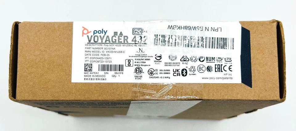 Poly Voyager 4320 UC Wireless Bluetooth Headset‎ Plantronics W/ USB-A Receiver - Image 4 of 4