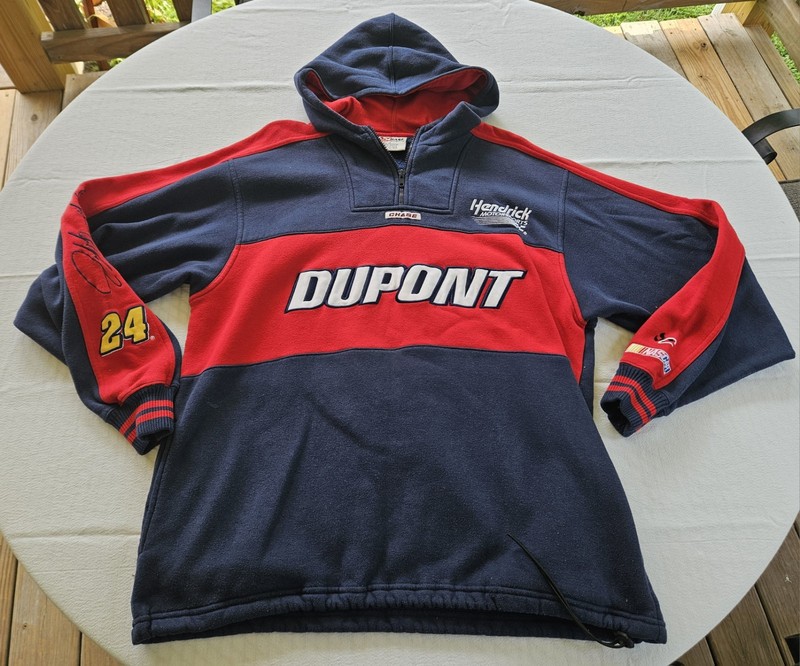 Vintage Jeff Gordon Nascar Dupont 24 Pull Over Hoodie 1/4 Zip Size L Blue / Red