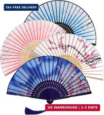 4 PCS Chinese Handheld Fans Silk Folding Fans with Bamboo Women Floral Folding F