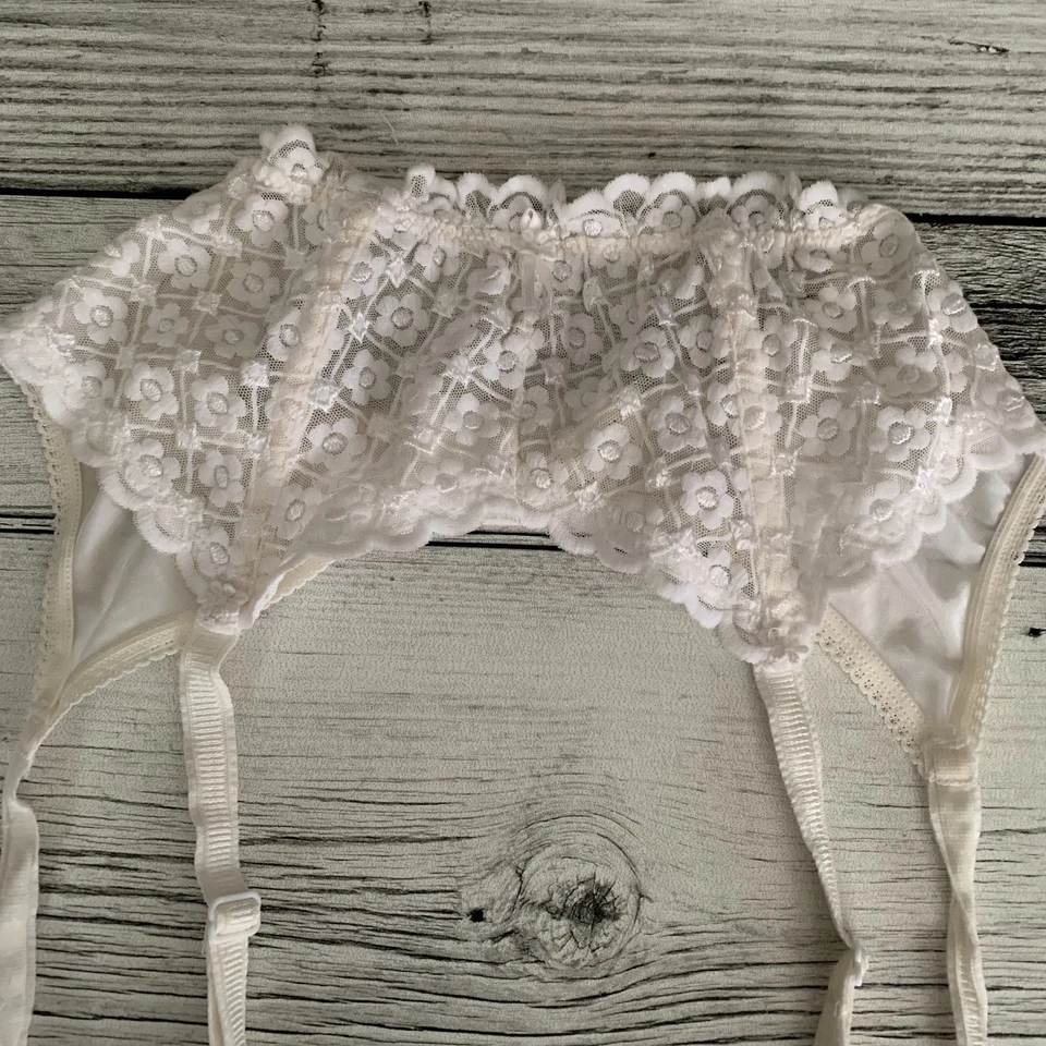 Vtg Garter Belt M Sheer White Lace Adjustable Claws Suspenders Bridal Lingerie - Image 2 of 4