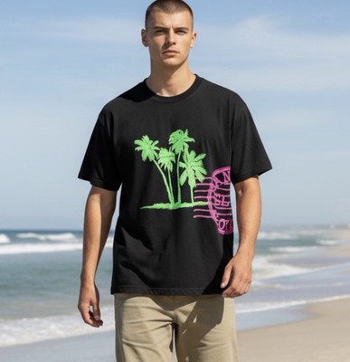 Vintage 80s 90s Single Stitch Stedman T-Shirt Florida Palm Trees Neon USA Size M