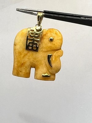 Vintage 14K Gelbgold gelber Jadeit Elefant Anhänger wie besehen