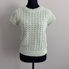 LOFT Small Mint Pointelle Knit Sweater Top Short Sleeve Cottagecore Pullover