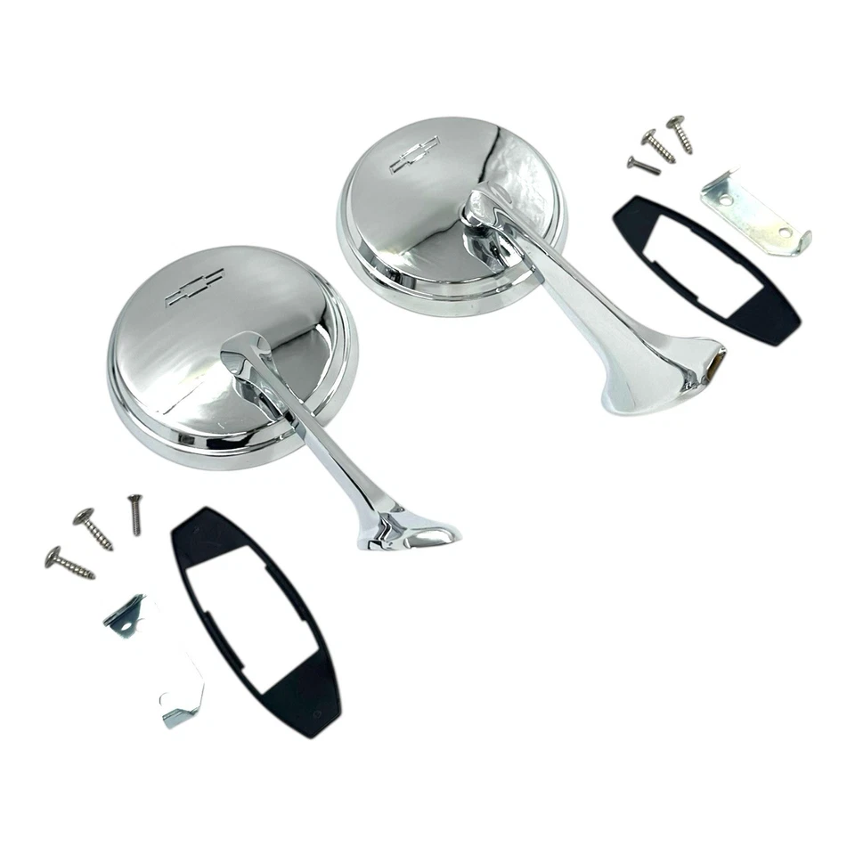 LH/RH Chrome Exterior Door Mirrors w/ Bowtie For 1965-66 Chevy Impala - Image 2 of 4