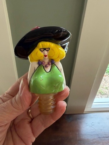 Vintage Wine Bottle Stopper Topper Lady Woman Ceramic Liquor "HOT TO TROT"