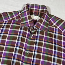 ETON Men's 15.5 - 39 Medium Contemporary Plaid Dress Shirt Purple Brown