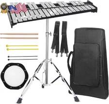 Professional 32 Note Glockenspiel Xylophone Bell Kit Muted Practice Pad P