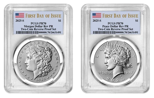 2025-S (PR70) Reverse Proof Morgan & Peace Silver Dollar (2 Coin Set) FDOI PCGS