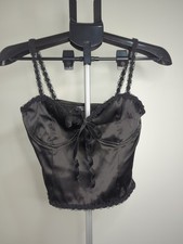 Pretty Little Thing Corset Top Petite Size 6 Black Satin Pullover