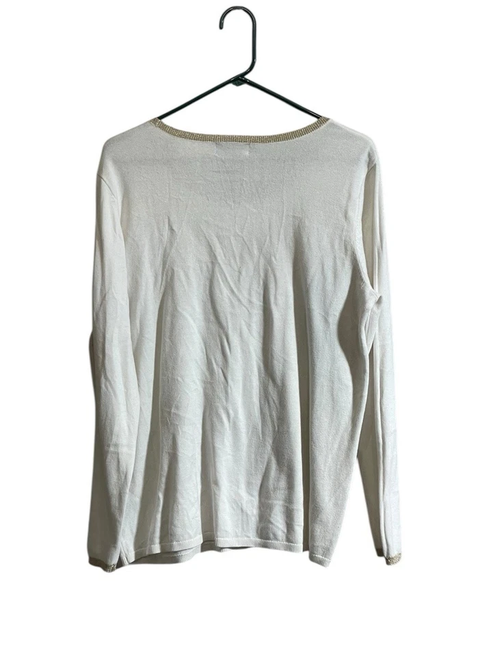 Suéter Liz Claiborne Carrera Vacaciones XL Crema Dorado Borde Brillante Ligero Foto 2 de 4