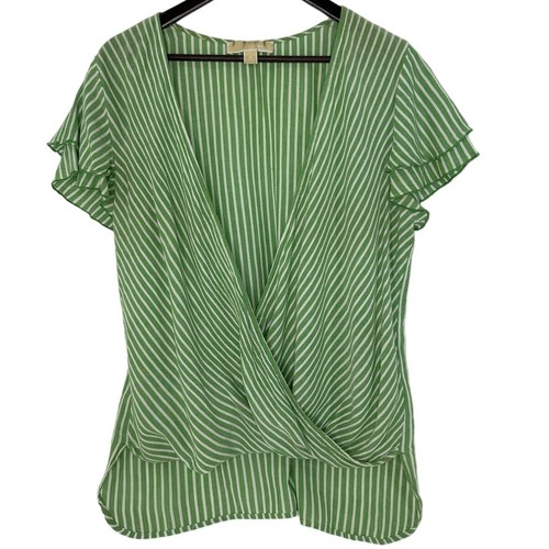 Blusa Michael Kors Verde Rayas Manga Mediana Acampanada Preppy Clásica Informal - Imagen 1 de 5