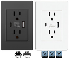 Wall Outlet Panel Type A C USB Port 15A Power Socket Charger Receptacle Plate