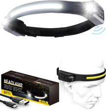 LED Head Torch Rechargeable, 2 Spot 1200LM Headtorch with Motion Sensor Contr...