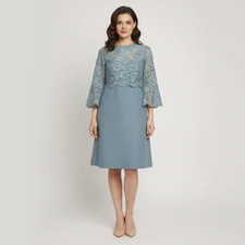 Valentino Blue Lace and Crepe Long Sleeve Short Dress M