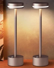 Modern Rechargeable Cordless Table Lamp, Aluminum Shell Dimmable Battery Powe...