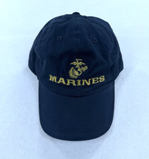 Marines Black Baseball Cap Hat with Gold Lettering Marines Logo Adjustable