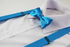 Boys Adjustable Light Blue 65cm Suspenders Matching Bow Tie Set