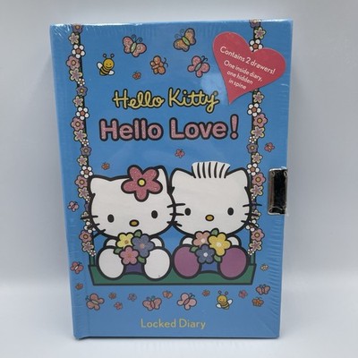 NEW 2003 Hello Kitty Hello Love Blue Print Secret Drawer Locked Diary Sanrio USA