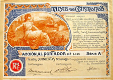 Minas de Carmenes S.A. Górnictwo + akcje kolejowe Gijon 1903 Hiszpania España