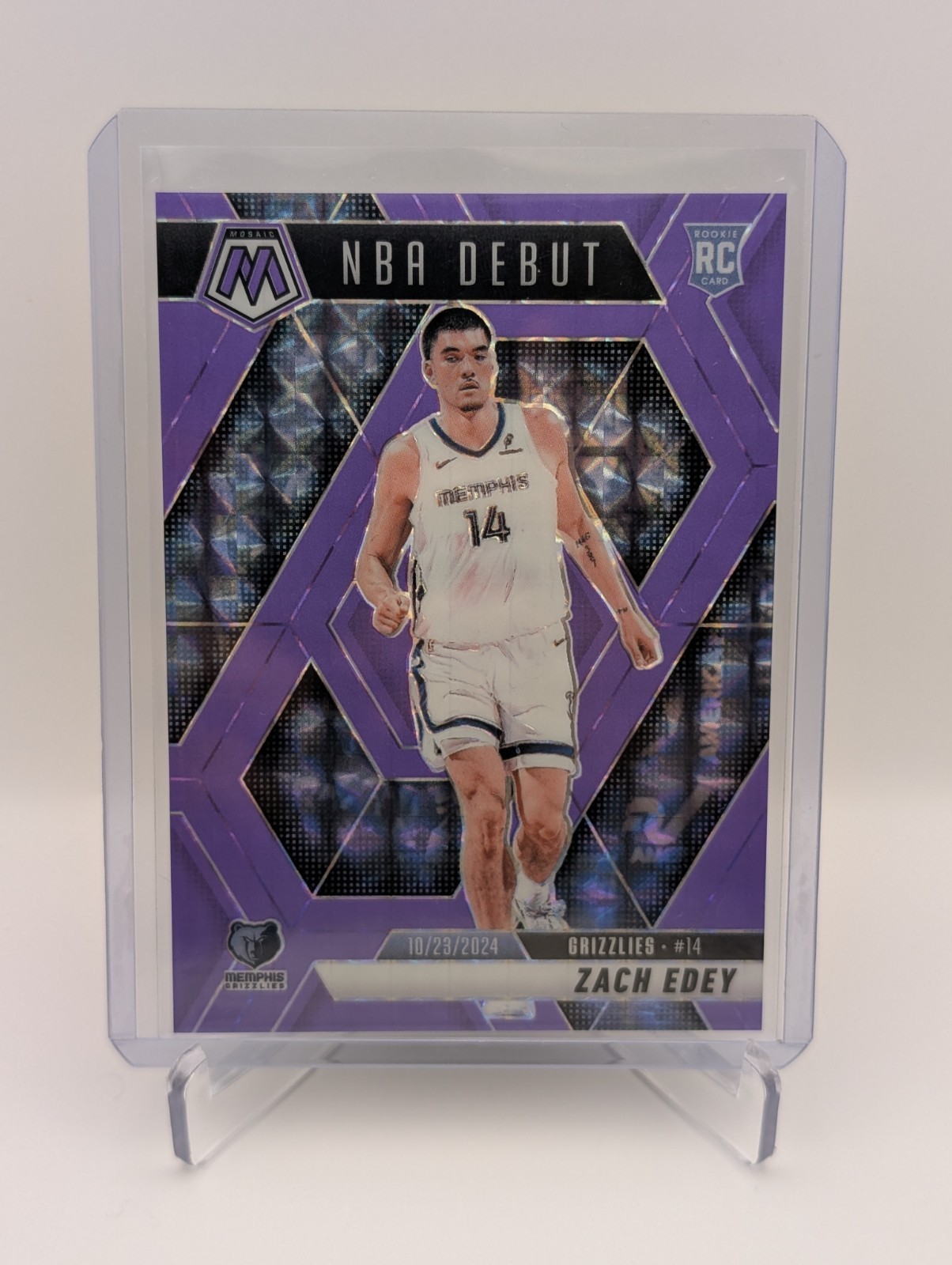 2024-25 Mosaic - NBA Debut Zach Edey #251 Purple Fluorescent /249 RC