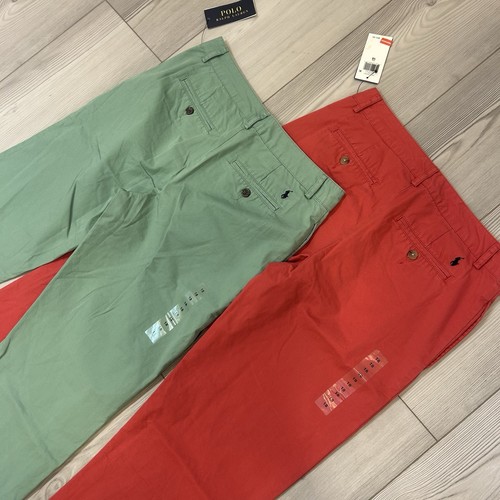 Lot Of 2 NWT Polo Ralph Lauren Boys Size 18 Chino Dress Pants Green & Red - Picture 4 of 13