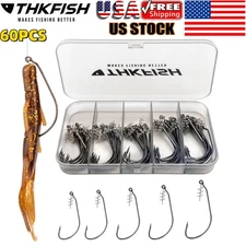 THKFISH 60Pcs Fishing Hooks Twistlock Hooks +worm Soft Lure Fishing Set with Box