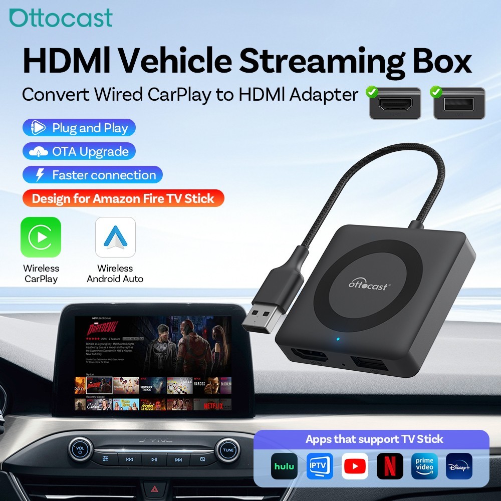 Ottocast Wireless Carplay Adapter Car TV Mate Max HDMI Out Screen