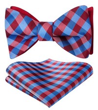 Bow Ties for Men Self Tie Bow Tie with Pocket Square Set Red Mens Plaid Bow T...
