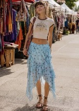Urban Outfitters Womens Boho Flowy Floral Blue Midi Skirt Size XS Gypsy Peasant