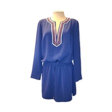 Laundry by Shelli Segal Navy Embroidered Drawstring Blouson Dress Size S