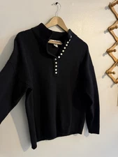 Vintage Checkmate Lambswool Angora Blend Pullover Sweater In Black Sz L Button