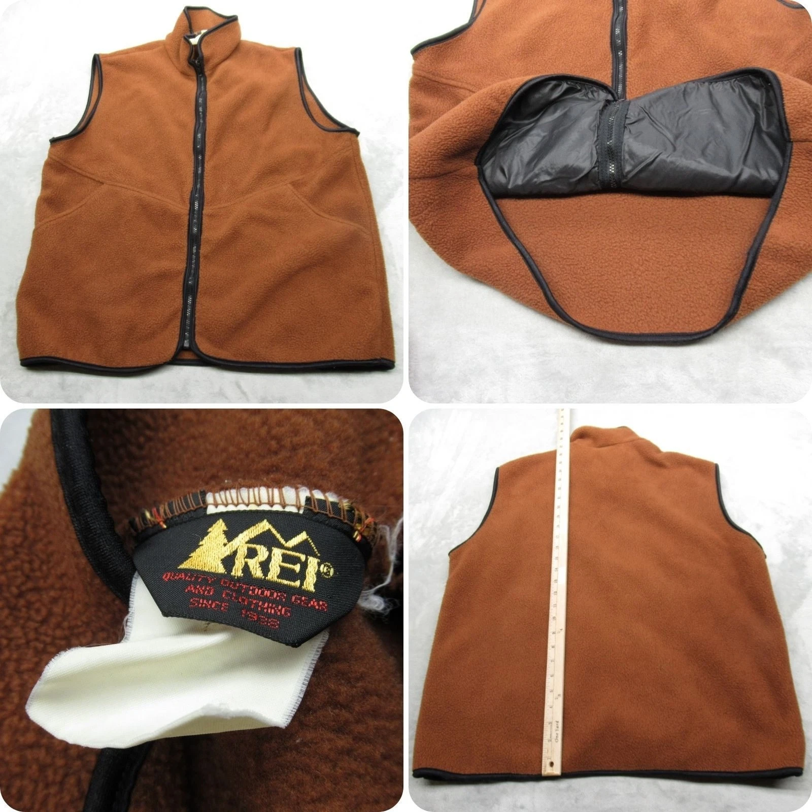 REI Fleece Vest Mens XL Dark Orange Soft Full Zip Pockets Outdoor Hiking VTG