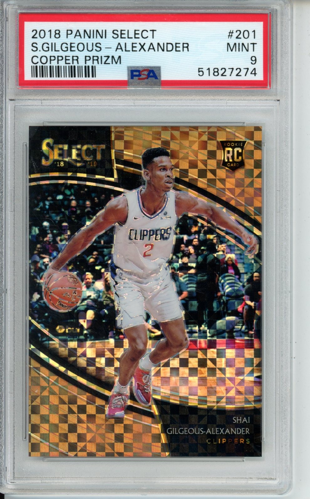 2018 SELECT SHAI GILGEOUS ALEXANDER COPPER COURTSIDE COPPER /60 PSA 9
