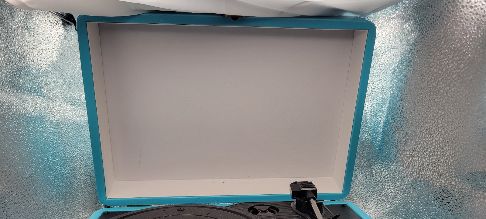 Opened Blue Vintage 3-Speed Bluetooth Portable Suitcase Record Player Untested