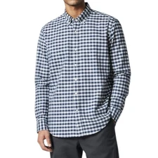 Lands’ End Men’s M Hyde Park Supima Cotton Blue Gingham Long Sleeve Shirt