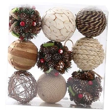9pcs 3.5Inch Decorative Ball Orb Rattan Ball Rattan Woven Orbs Christmas