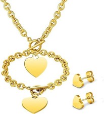 Gold Heart Jewelry Set for Women Necklace Bracelet and Earrings