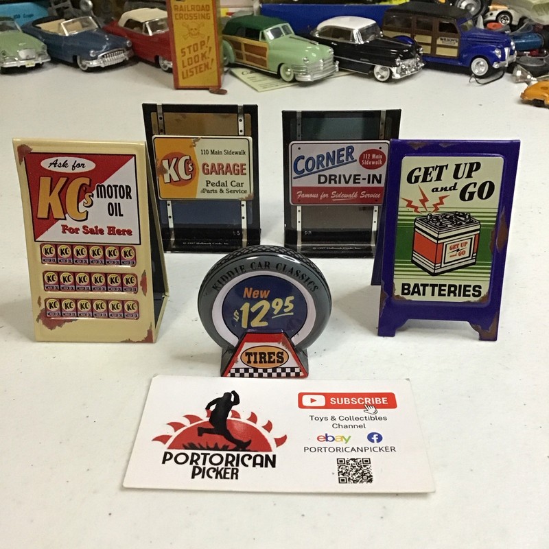 1997 Hallmark Kiddie Car Corner Garage Gas Collection Sidewalk Sales Signs Lot