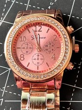 womens geneva rose gold tone watch w/ crystal accent