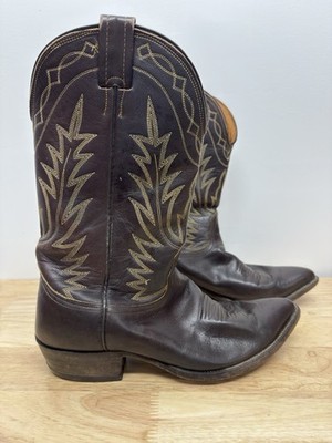 Nocona Cowboy Boots Brown Leather With Stitching Men's SIZE 11 D Made In USA #32