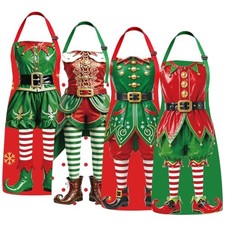 4 Pcs Christmas Elf Aprons for Adults, Adjustable Funny Kitchen Cooking Chef