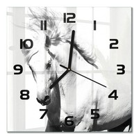 Quadratische Glasuhr Aus GehäRtetem Glas WeißEs Pferd Schwarze Zeiger 30X30 Cm