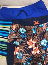 LANDS  END Youth Boys SWIM TRUNKS Shorts LARGE 12 - 14 Blue Stripe Floral LOT